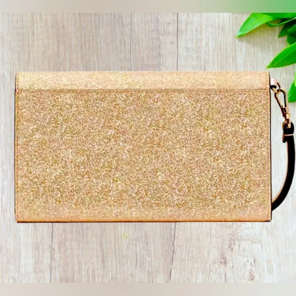 KATE SPADE GLIMMER WALLET BOXED FLAP WRISTLET GOLD